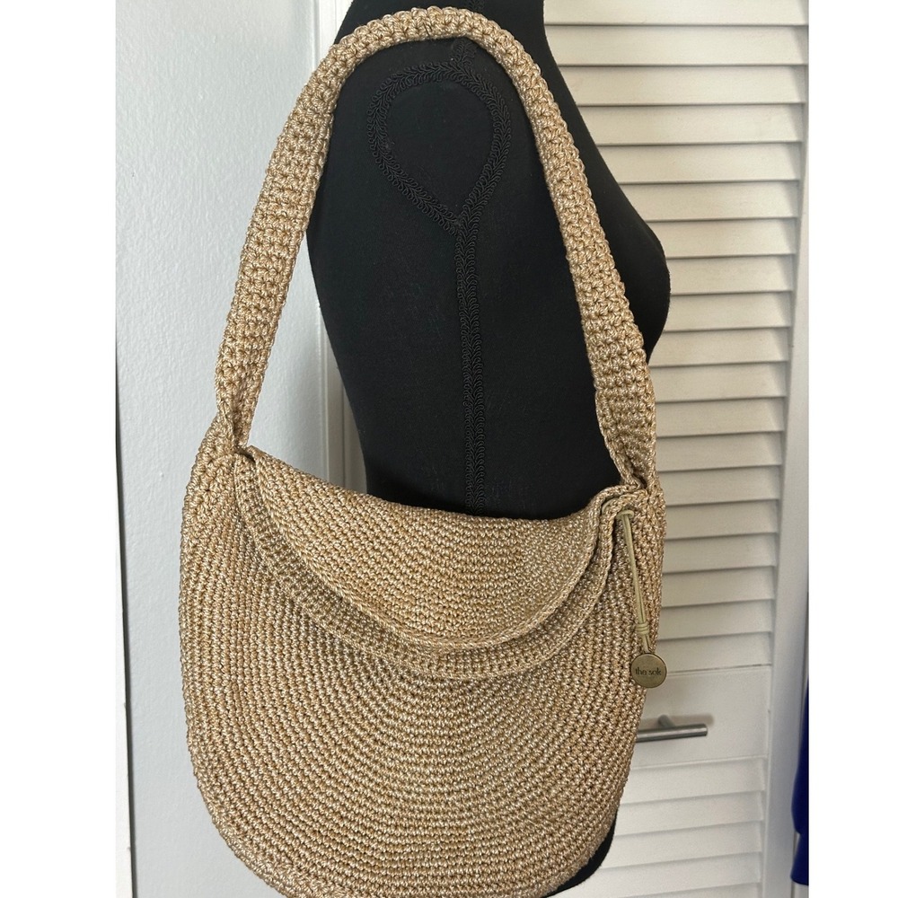 The Sak Vintage Round Crochet Shoulder Bag Bamboo Tan Circle Boho Y2K
